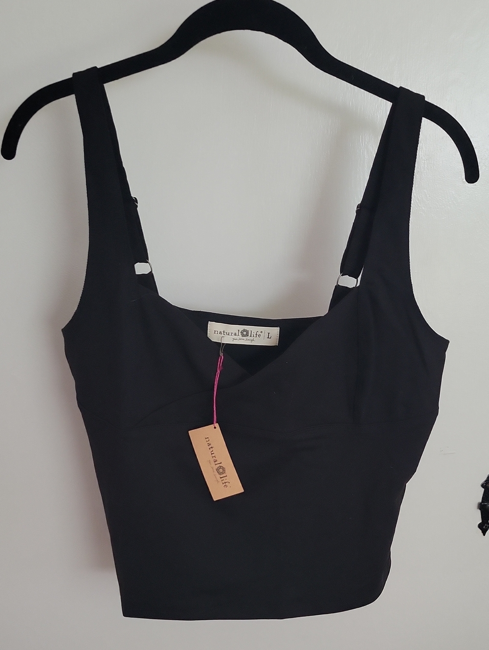 NATURAL LIFE Black Cropped Camisole with Adjustable Straps